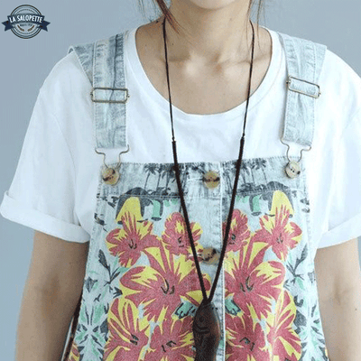 Bavette Salopette Jean avec Fleurs