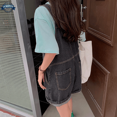 Salopette Short Noire avec Poche Italienne