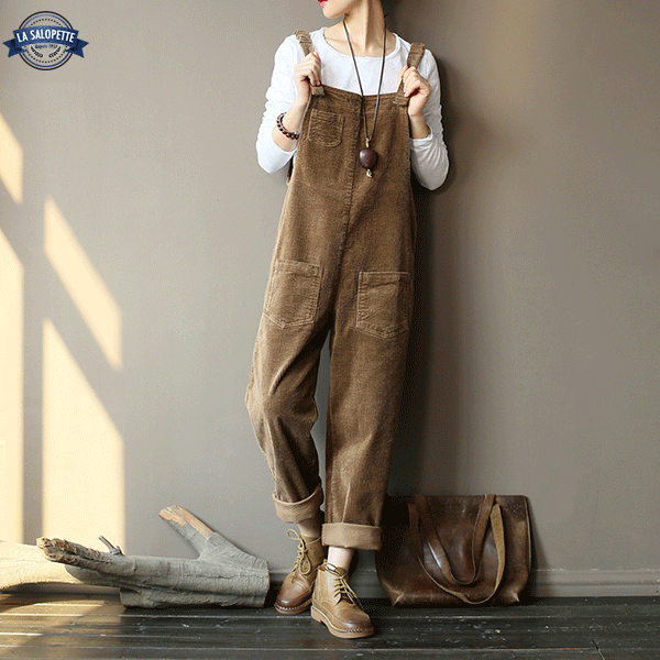 Brown corduroy overalls sales