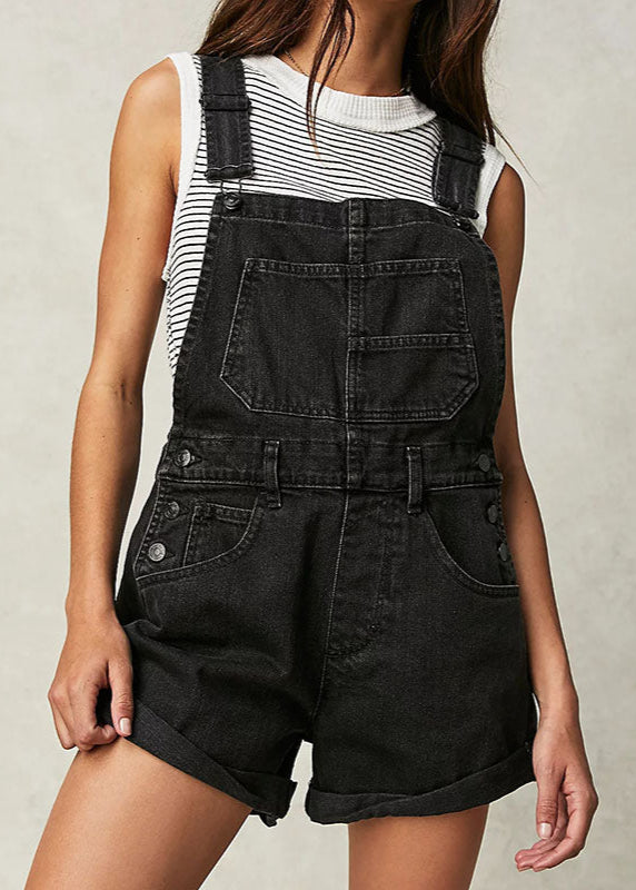 Tuinbroek Korte Zwarte Jeans Crow