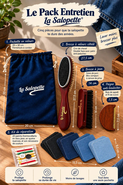 Onderhoudsset La Salopette, vijf items met afmetingen