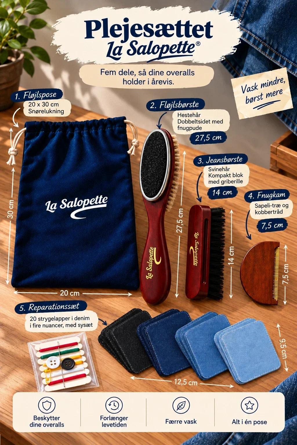 plejesaettet la salopette fem dele maal