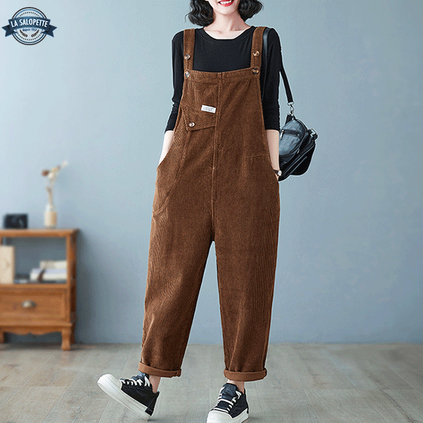Tuinbroek Vintage Corduroy Kastanjebruin