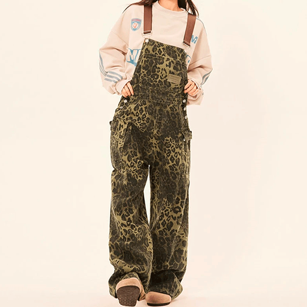 Vintage Tuinbroek Leopard Print