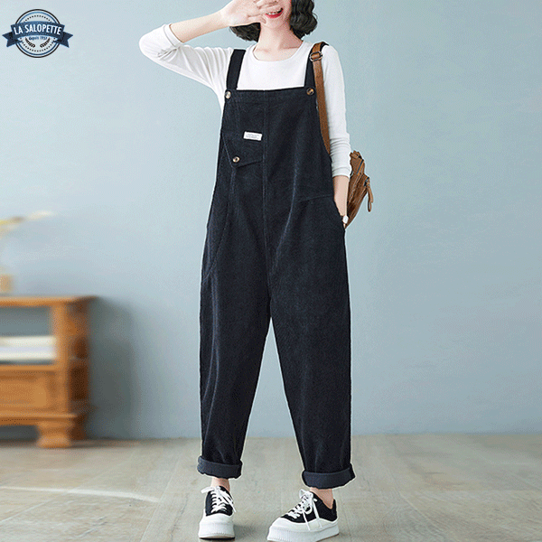 Tuinbroek Vintage Corduroy Zwart