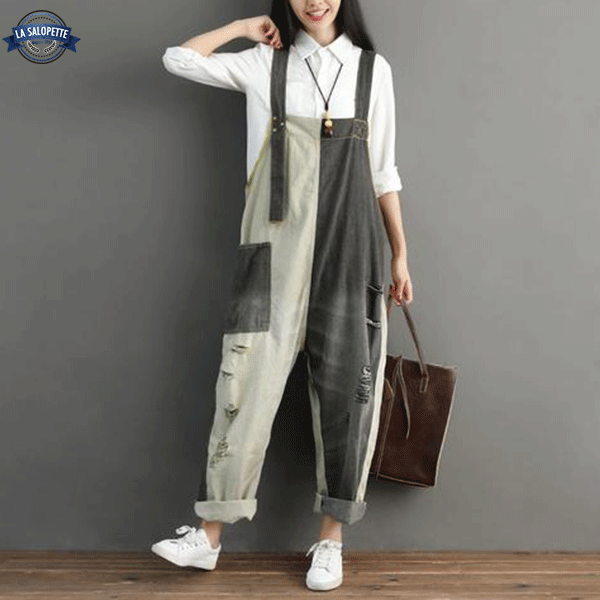 Tuinbroek Jeans Zwart en Wit