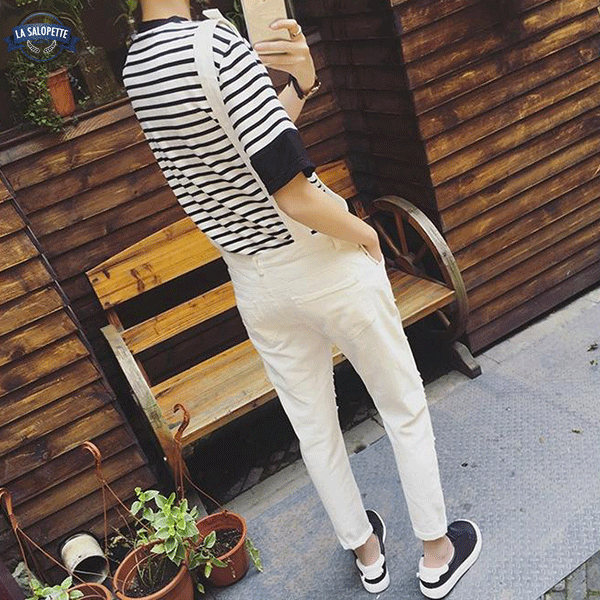 Tuinbroek Jeans Beige Gescheurd Katze