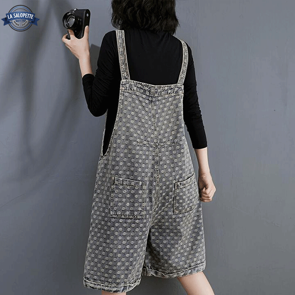 Tuinbroek Short Jeans met Grijze Stippen