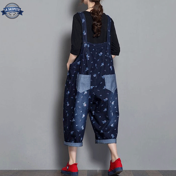 Tuinbroek Jeans Blauw met Bloemen