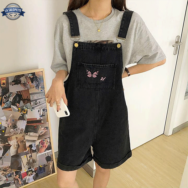 Tuinbroek Short met Schattig Zwart Design