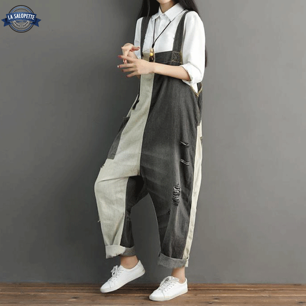 Tuinbroek Jeans Zwart en Wit
