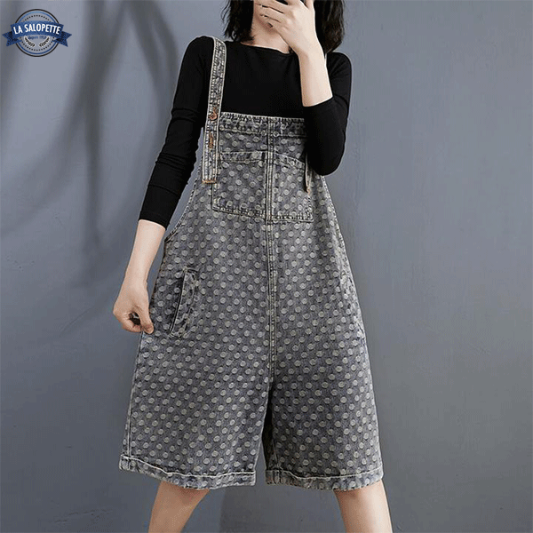 Tuinbroek Short Jeans met Grijze Stippen